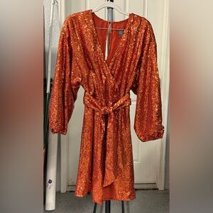 Anthropologie Sequin Wrap Dress in Orange Small